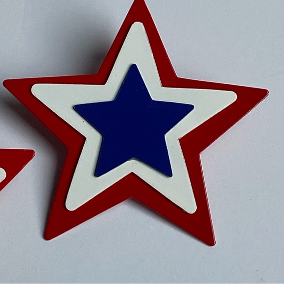 Star Earrings Patriotic Metal Red White & Blue 2” Across 4th Of July Jewelry - Picture 11 of 11